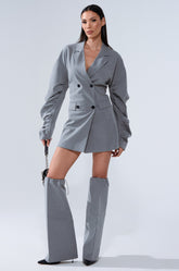 BUSINESS MEETING CHIC BLAZER DRESS AND LEG WARMER SET IN GREY