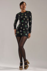 BLING BLING MESH MINI DRESS WITH RHINESTONE EMBELLISHMENTS