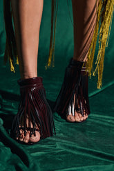 AZALEA WANG ANTIQUE BURGUNDY FRINGE UPPER STILETTO SANDAL