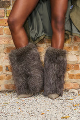 AZALEA WANG BRIASH OLIVE WEDGE FUR BOOTIE
