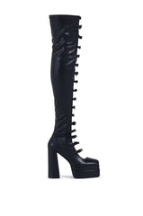 AZALEA WANG BRYNNE BLACK CHUNKY PLATFORM BOOT WITH RHINESTONE BUCKLES