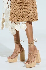 AZALEA WANG CIERRA BEIGE STRAPPY RAFFIA PLATFORM SANDAL