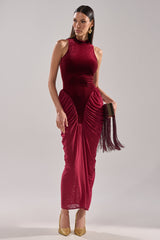 BABY ITS COLD OUTSIDE VELVET RUCHED MAXI DRESS