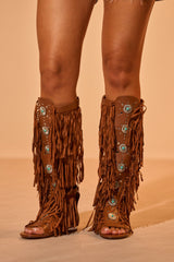 AZALEA WANG DUSTINE BROWN GLADIATOR EMBELLISHED SANDAL
