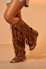AZALEA WANG DUSTINE BROWN GLADIATOR EMBELLISHED SANDAL