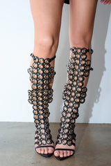AZALEA WANG ELLINOR BLACK GROMMET DETAIL GLADIATOR SANDAL