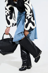 AZALEA WANG BLACK FOLD OVER CHUNKY BOOT