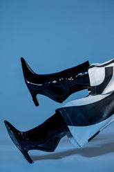 AZALEA WANG GLACIELLE PATENT BLACK WEDGE BOOTIE