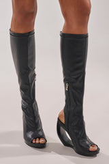 AZEALA WANG ILYSSA BLACK NOVELTY WEDGE KNEE HIGH BOOTIE