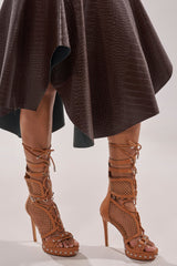 AZALEA WANG ISARIA TAN STUD EMBELLISHED GLADIATOR PLATFORM STILETTO