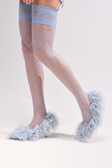 AZALEA WANG JAMEEKA BABY BLUE CURLY FUR PUMP STILETTO HEEL