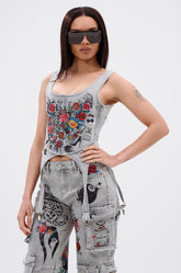 ARBOREAL DENIM CORSET TOP