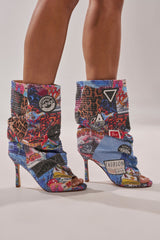 AZALEA WANG JONICE BLUE MULTI RHINESTONE OPEN TOE BOOTIE