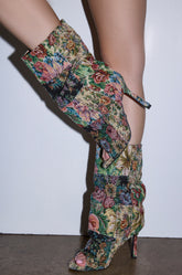 AZALEA WANG JONICE FLORAL RHINESTONE EMBELLISHED OPEN TOE BOOTIE