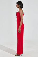 BADDIE STRAPLESS JUMPSUIT WITH GOLD BUTTONS