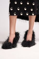 AZALEA WANG KURT BLACK FUR EMBELLISHED PUMP