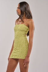 BE MINE SLINKY TEXTURED MINI DRESS IN GREEN