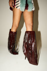 AZALEA WANG XANTARA FRINGE BURGUNDY STILETTO BOOT