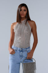 ALL SEASON RHINESTONE MOCK NECK TOP