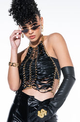 ALL LACED UP CHAIN HALTER TOP