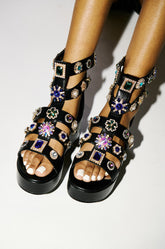 AZALEA WANG CILLIAN BLACK EMBELLISHED GLADIATOR SANDAL