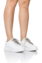 AZALEA WANG JANAN DIAMOND LACED SNEAKER IN WHITE
