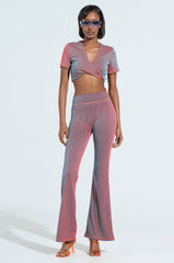 DOUBLE TAKE RIBBED RUCHED BUTT FLARE PANTS