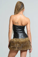 BARON PU MINI DRESS WITH FUR TRIM