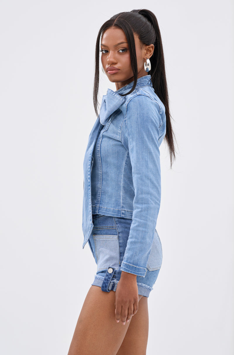 BOW DOWN BISH DENIM LONG SLEEVE TOP