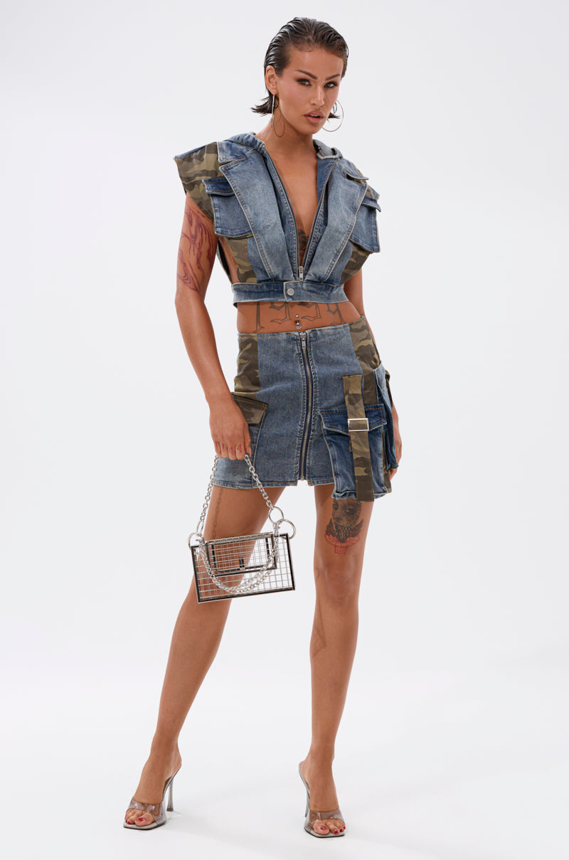 DOWN AND DIRTY DENIM HOODED VEST