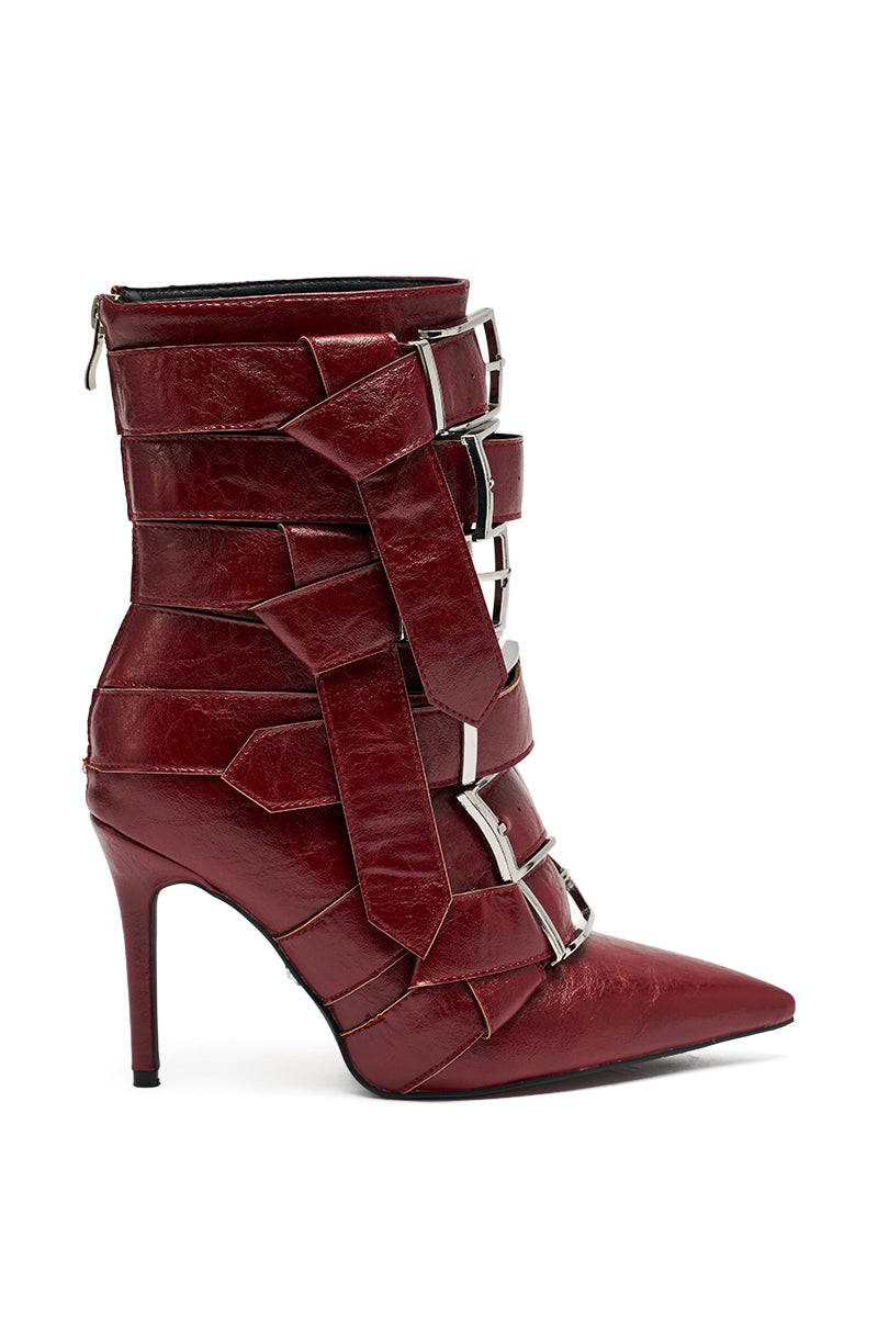 AZALEA WANG ALCETAS RED STILETTO BOOTIE WITH BUCKLES