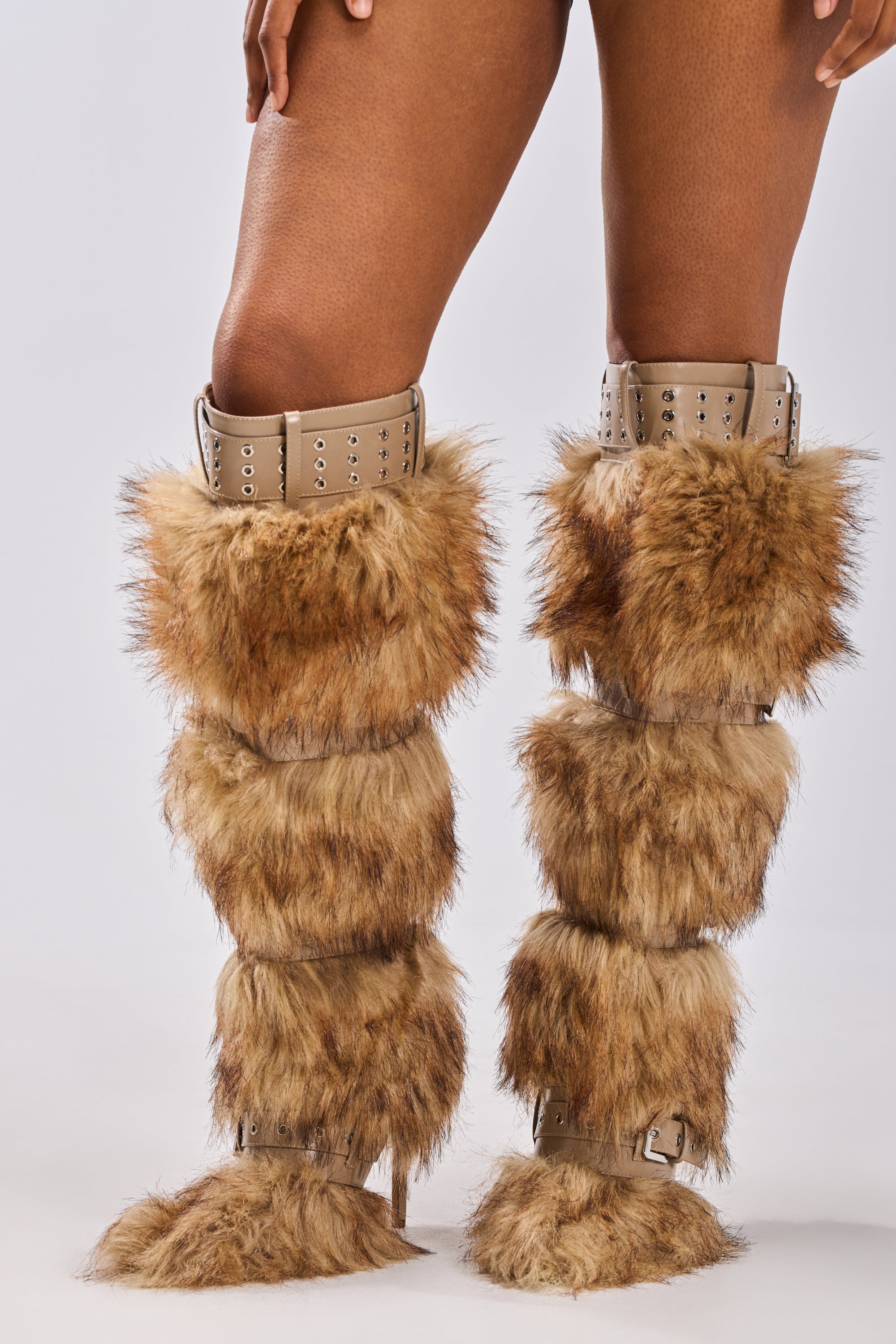AZALEA WANG AMALBERT BROWN MULTI FUR AND BUCKLES BOOT