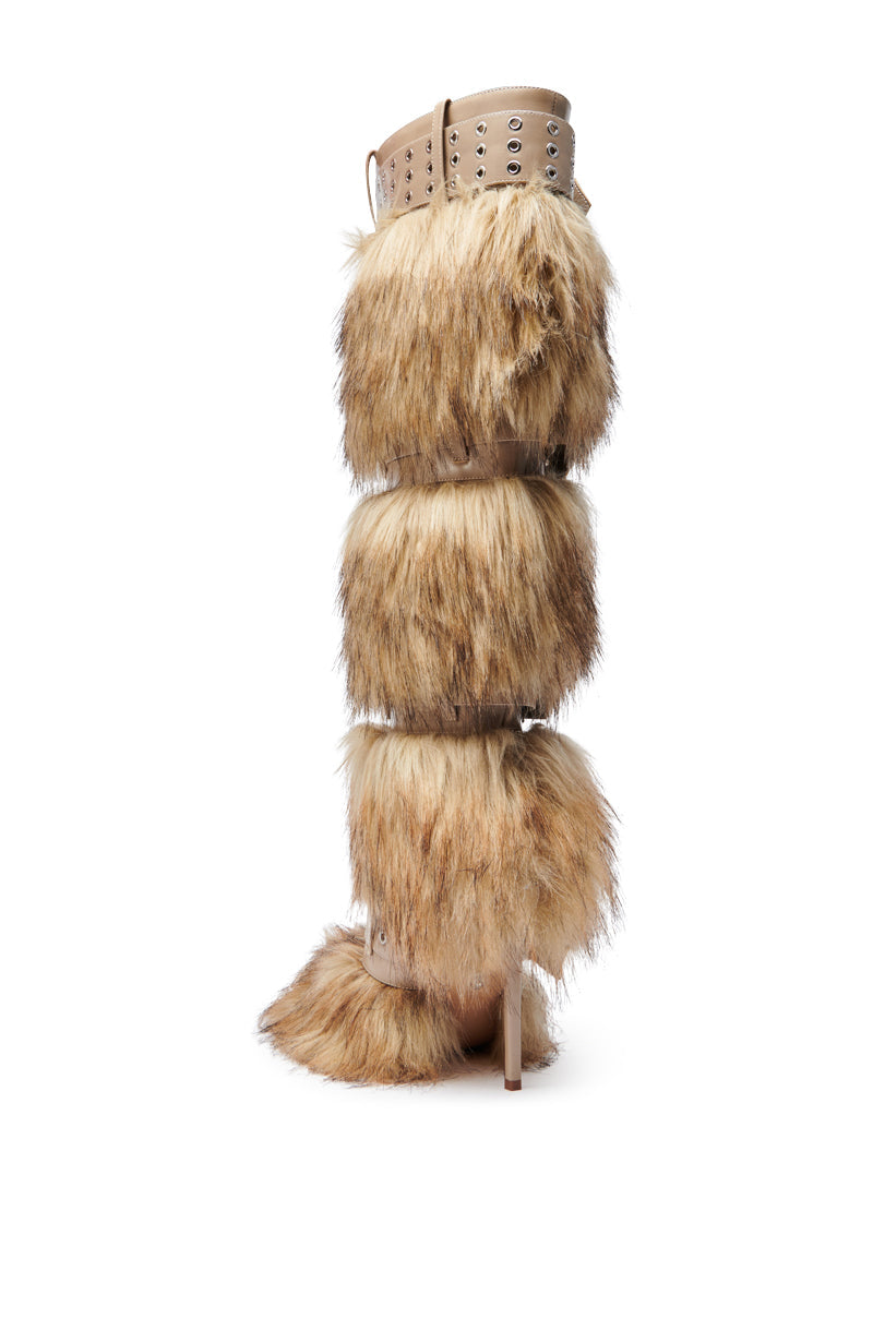 AZALEA WANG AMALBERT BROWN MULTI FUR AND BUCKLES BOOT