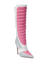 AZALEA WANG AMORETTA PINK COLOR BLOCK STILETTO BOOT