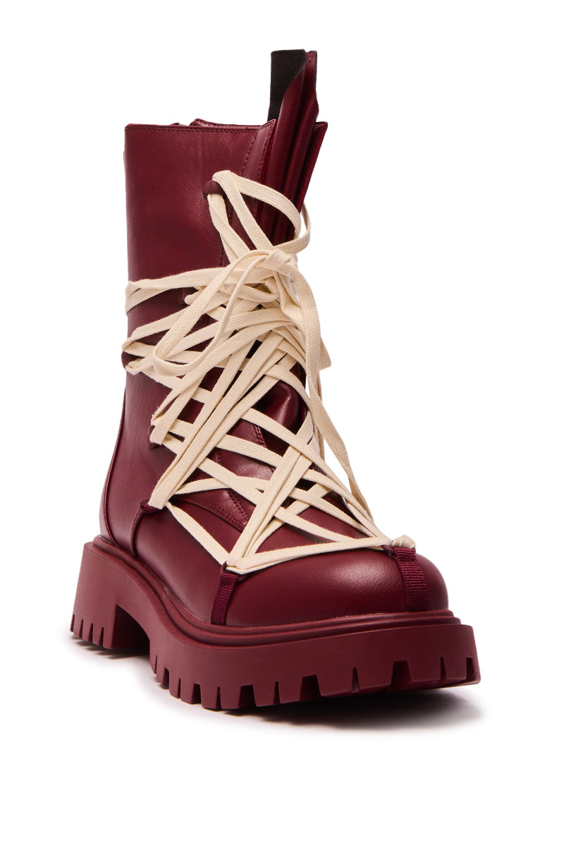 AZALEA WANG ARJUN BURGUNDY LACE DETAIL BOOTIE