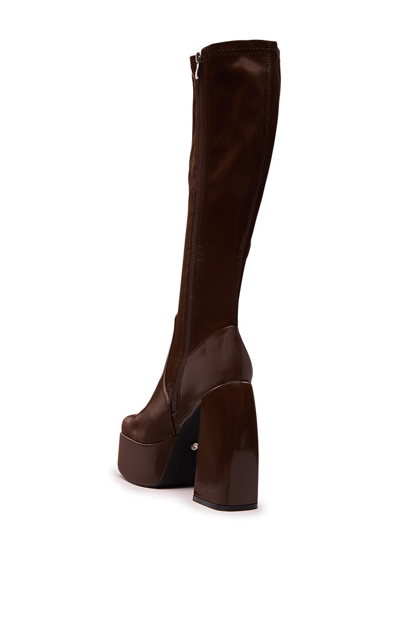 AZALEA WANG AURON BROWN LIQUID LUXE PLATFORM BOOT