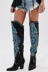 AZALEA WANG AXELBEAT BLACK EMBELLISHED WESTERN BOOT
