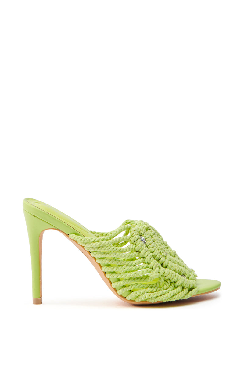 AZALEA WANG CERES LIME ROPE WITH RHINESTONE BEADS SANDAL