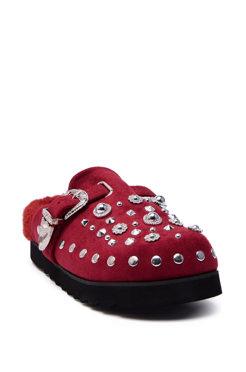 AZALEA WANG CHATTER BURGUNDY FUR SLIP ON CLOG