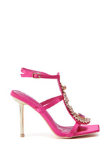 AZALEA WANG CRAWFISH RHINESTONE EMBELLISHED SANDAL IN PINK