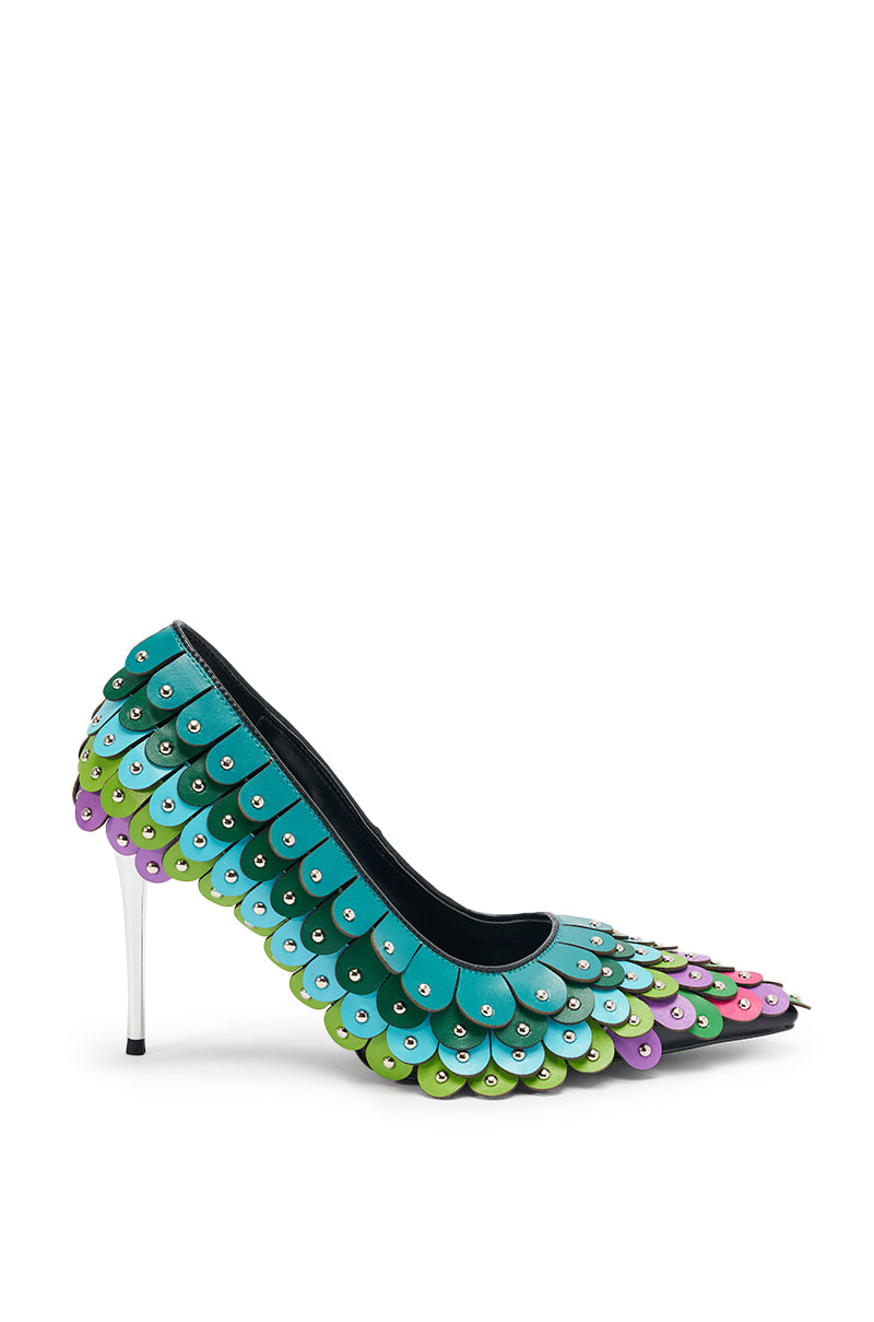 AZALEA WANG CRISTATUS GREEN MULTI COLOR TEXTURED STILETTO PUMP