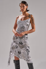 BREAKING NEWS PRINTED MIDI DRESS