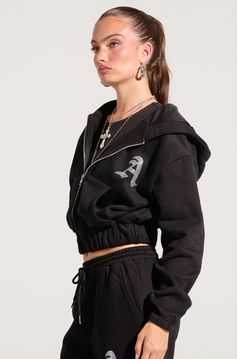 DEXTRA ZIP UP HOODIE WITH RHINESTONE DETAIL