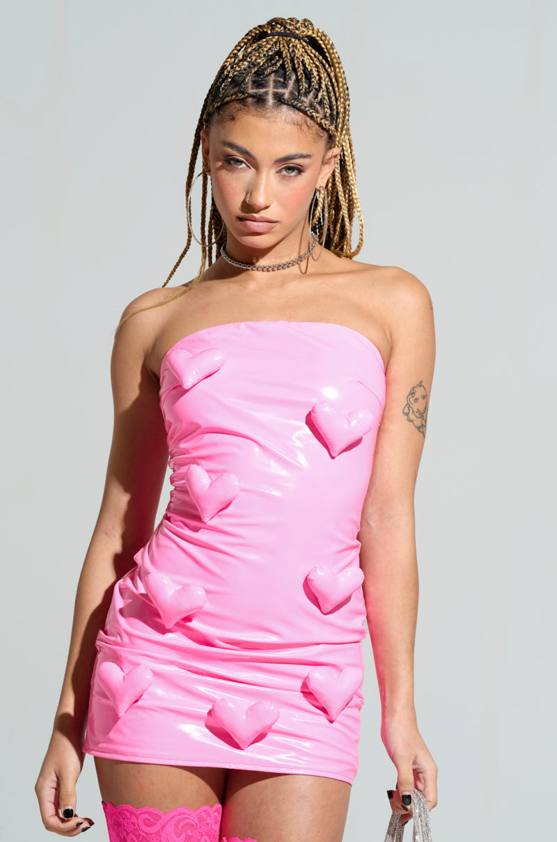 BARBIE DREAMS FAUX LEATHER MINI DRESS IN PINK
