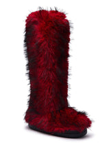 AZALEA WANG FARAMUN RED MULTI FLAT FUR KNEE HIGH BOOT