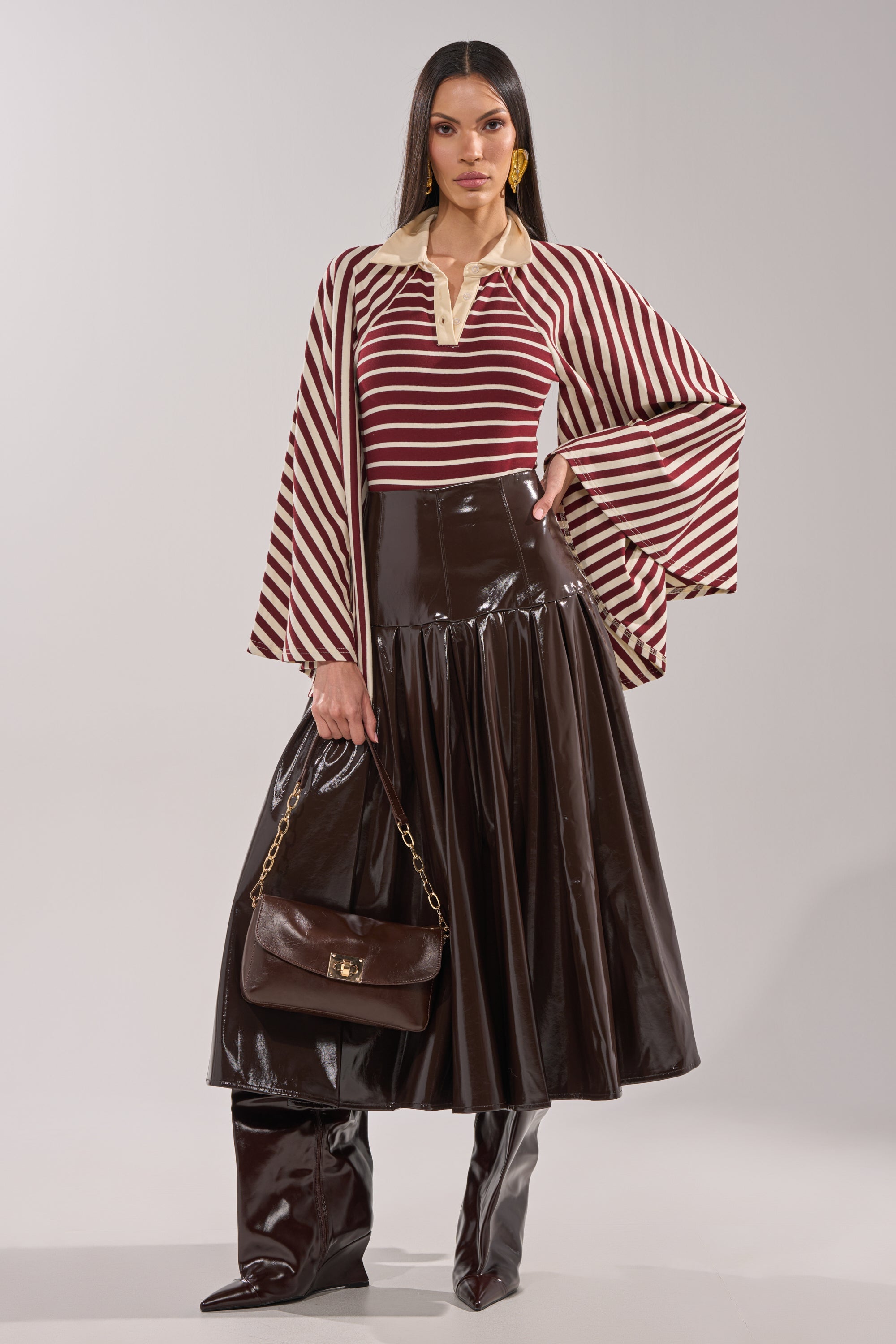 ALMA STRIPE COLLARED BODYSUIT