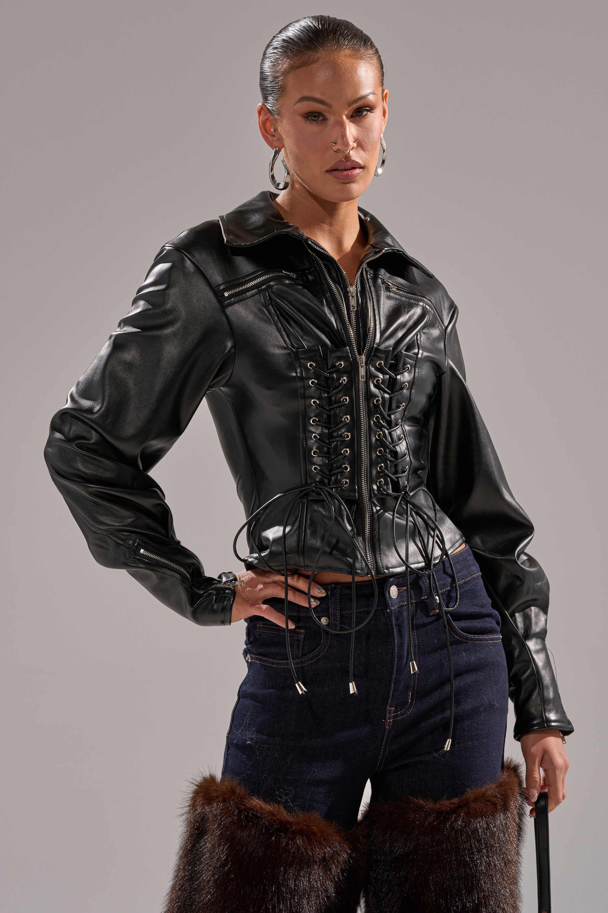 AUDREY FAUX LEATHER BLOUSE