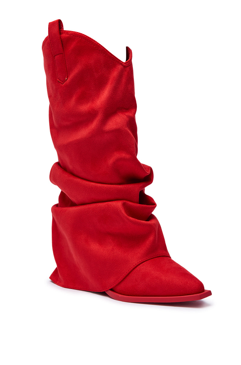 AZALEA WANG HAWKSTON RED RUCHED WESTERN BOOTIE
