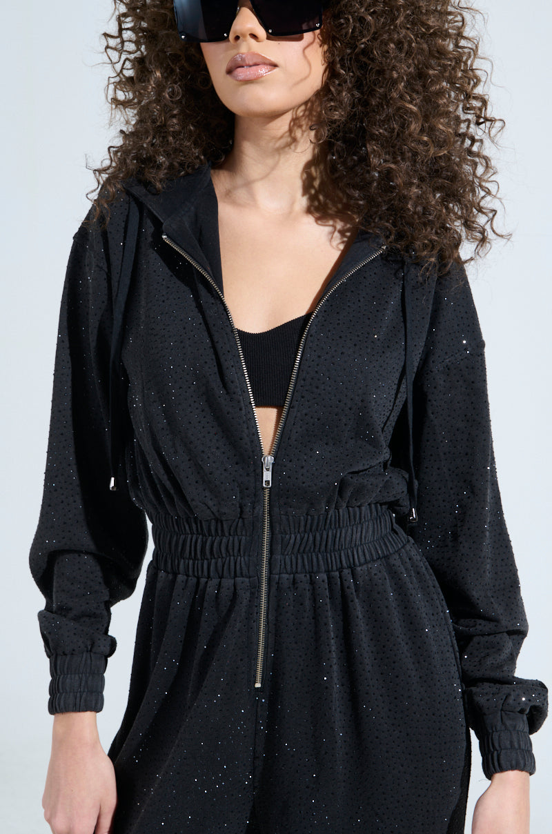 DOING THE MOST FRENCH TERRY JUMPSUIT WITH RHINESTONES