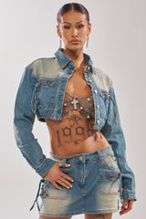 CROWN CROPPED LONG SLEEVE DENIM BUTTON DOWN